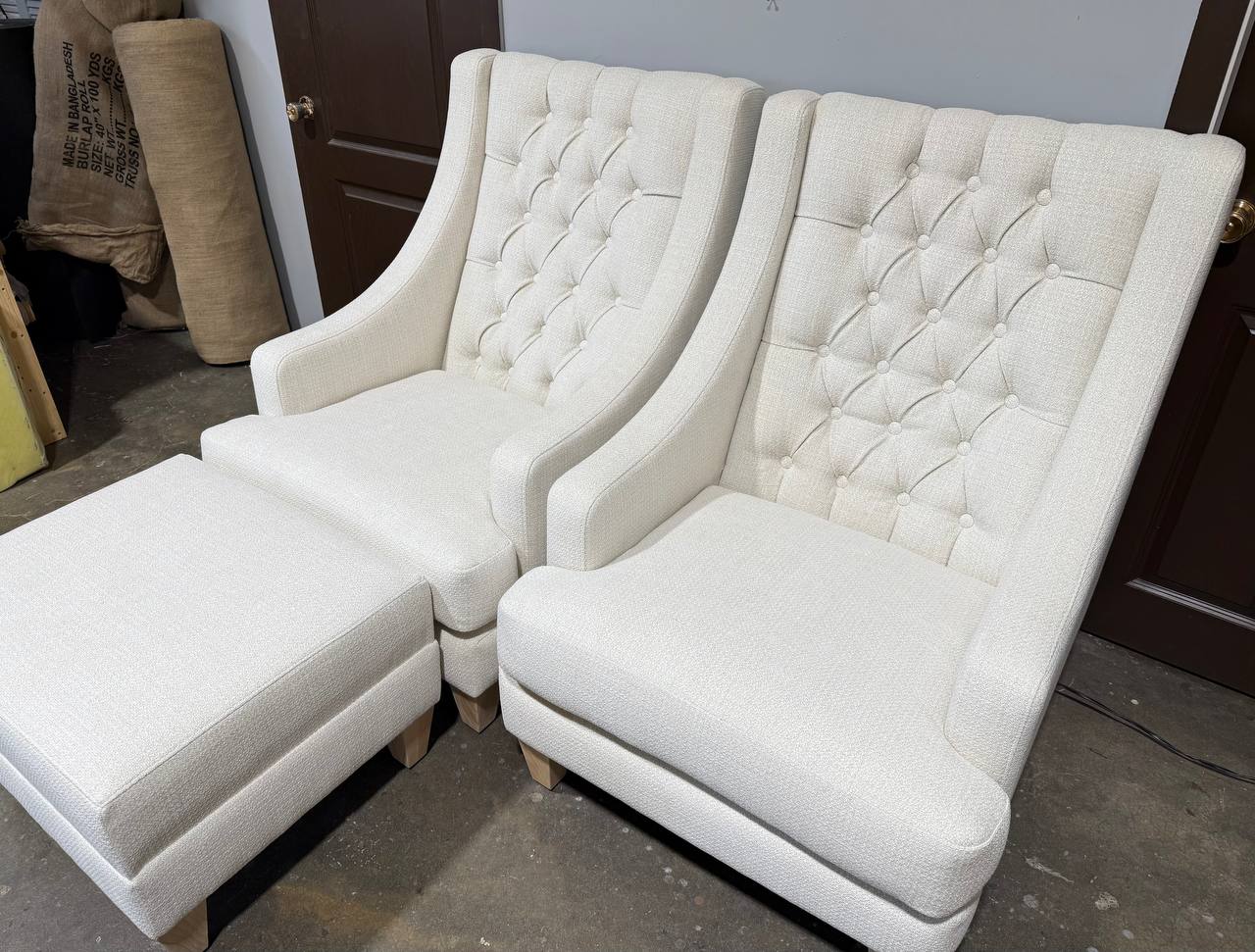 Off white Chair Reupholster with matching ottoman