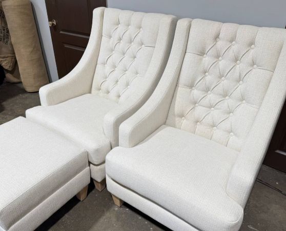 Off white Chair Reupholster with matching ottoman