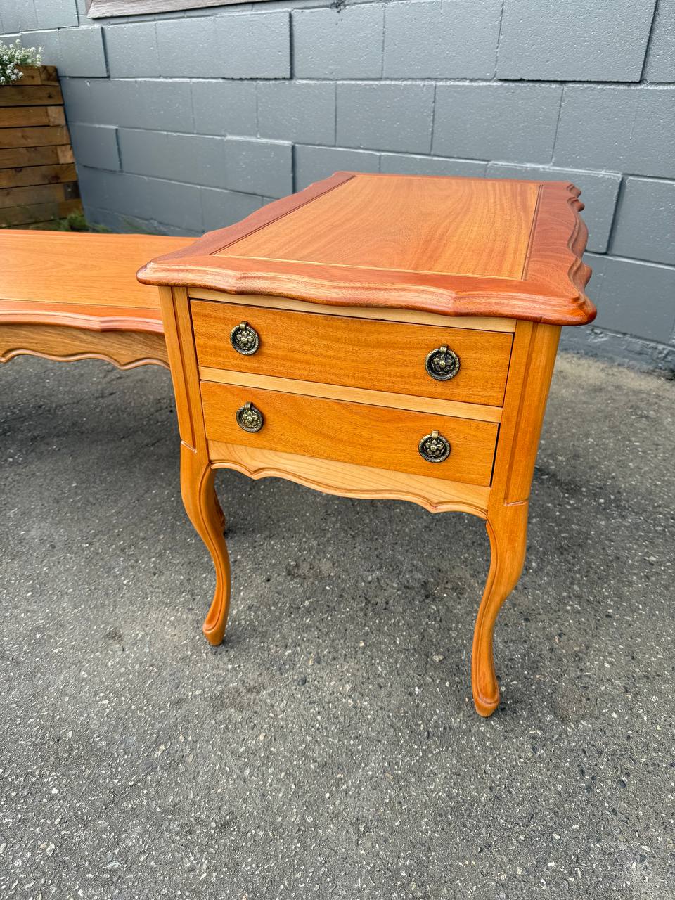 Refinished brown French Provincial end table.