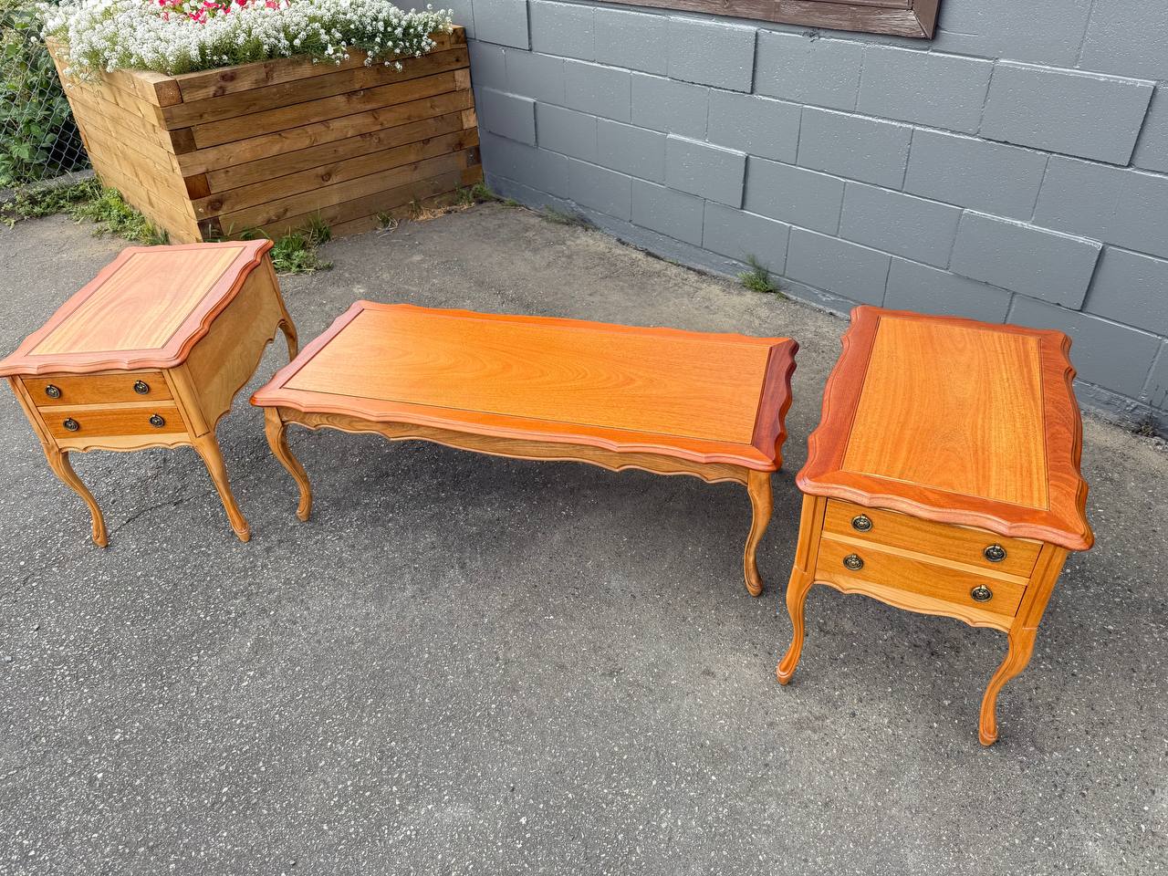 Refinished French Provincial coffee table with two matching end tables
