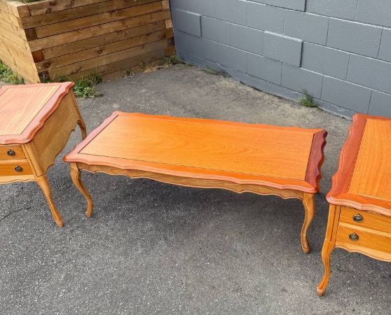 Refinished French Provincial coffee table with two matching end tables