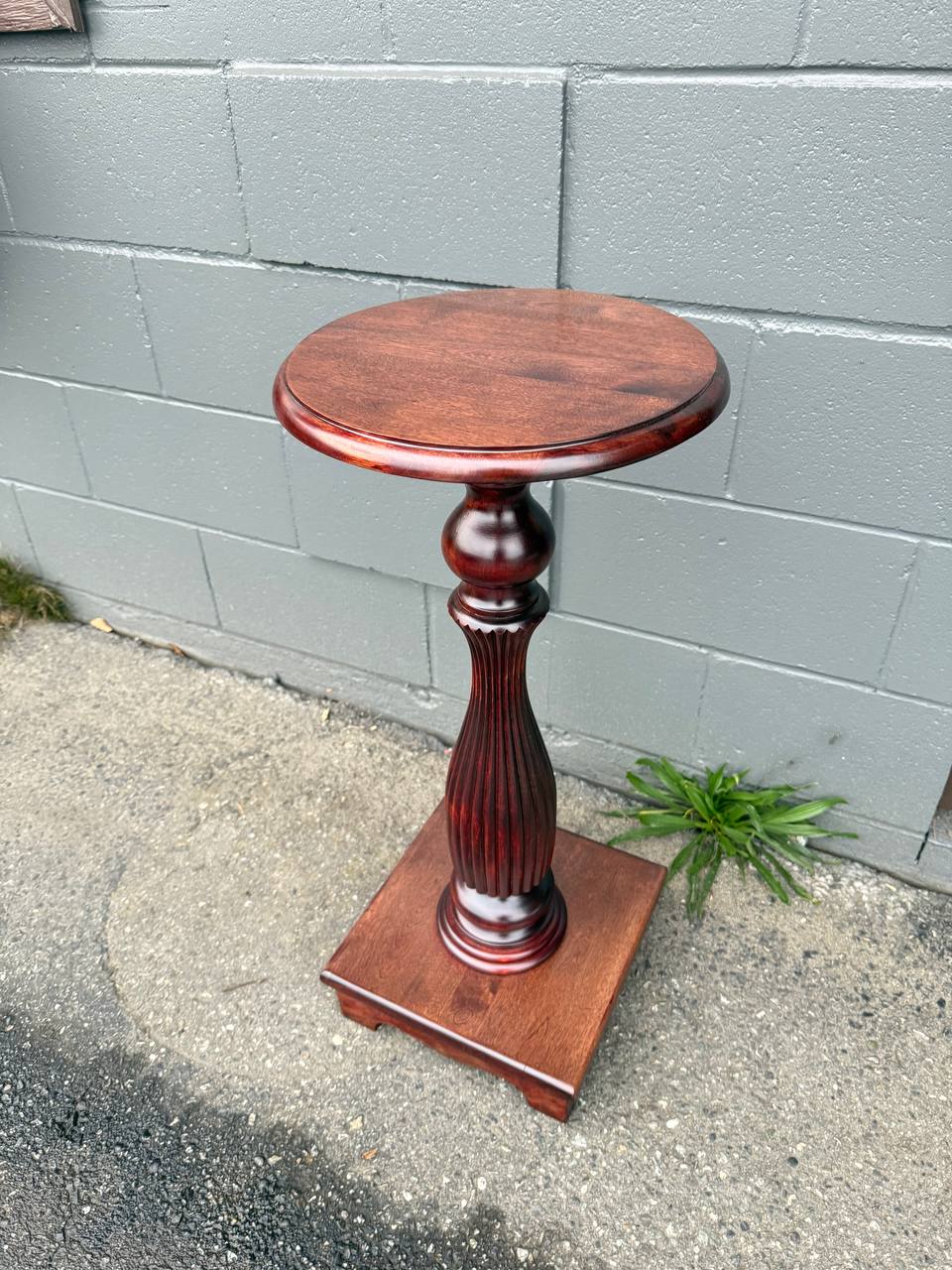 Refinished Antique Pedestal Table in reddish brown stain