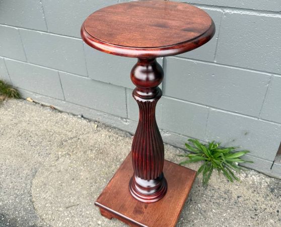 Refinished Antique Pedestal Table in reddish brown stain