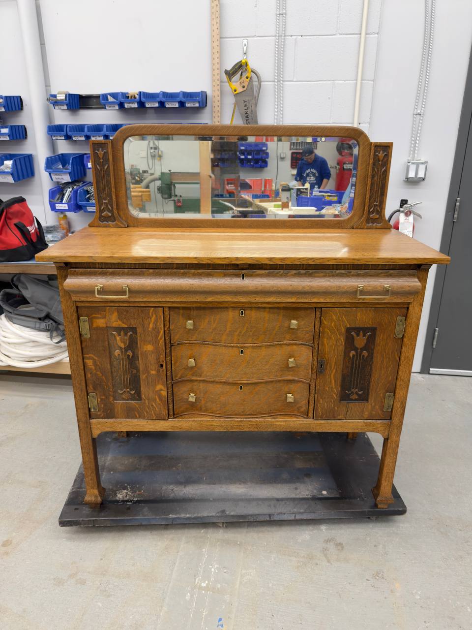 Front of Refinished Antique Quarter-Sawn Oak Sideboard with Mirror