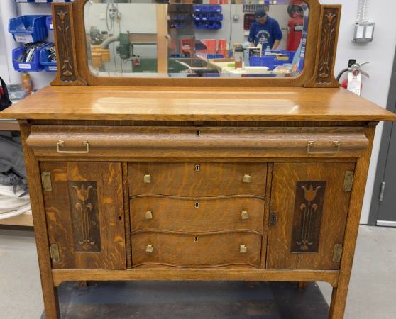 Front of Refinished Antique Quarter-Sawn Oak Sideboard with Mirror