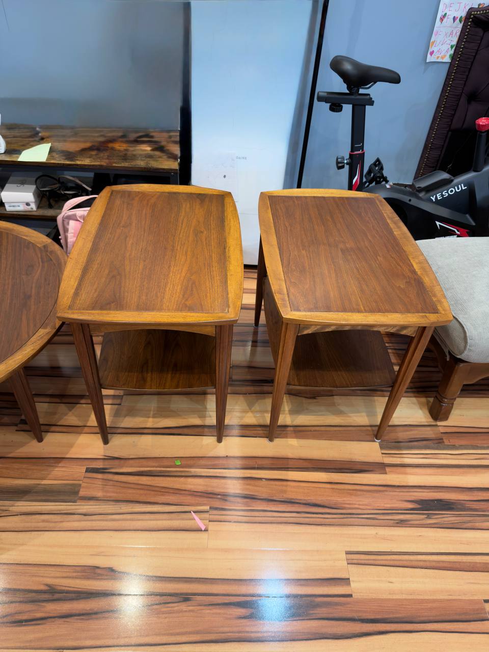 Side of Refinished Mid-Century Modern Walnut End Table stained in Dark Walnut Danish Oil