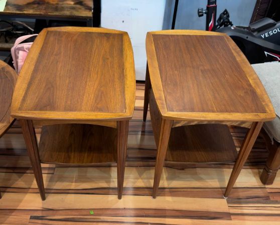 Side of Refinished Mid-Century Modern Walnut End Table stained in Dark Walnut Danish Oil