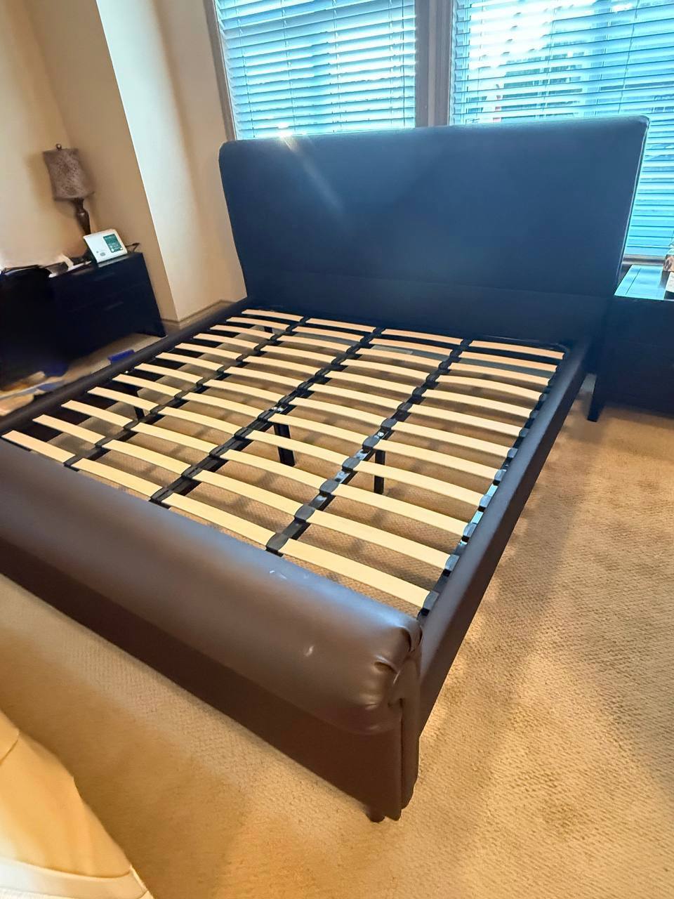 Reupholstered King Size Bed in Chocolate Vinyl