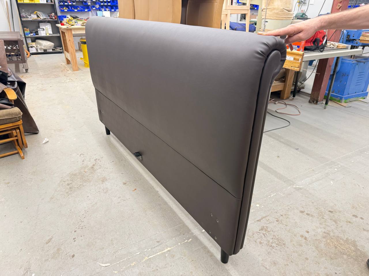 Headboard of Reupholstered King Size Bed in Chocolate Vinyl