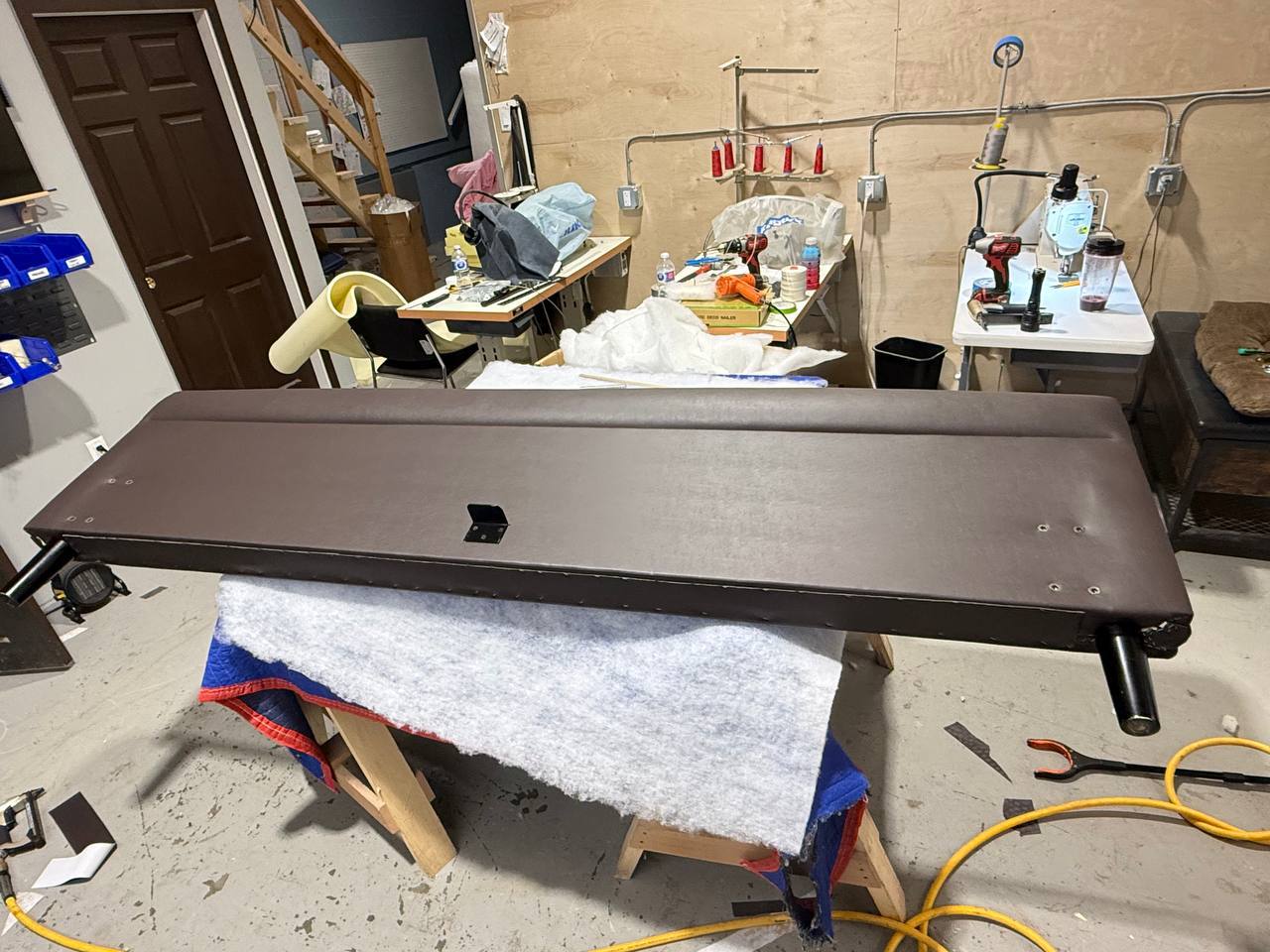 Footboard of Reupholstered King Size Bed in Chocolate Vinyl