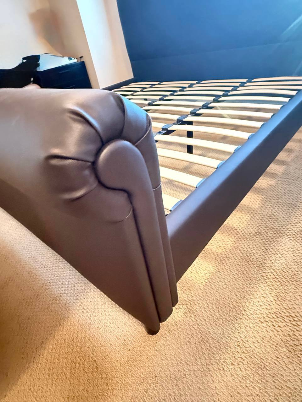 Footboard of Reupholstered King Size Bed in Chocolate Vinyl