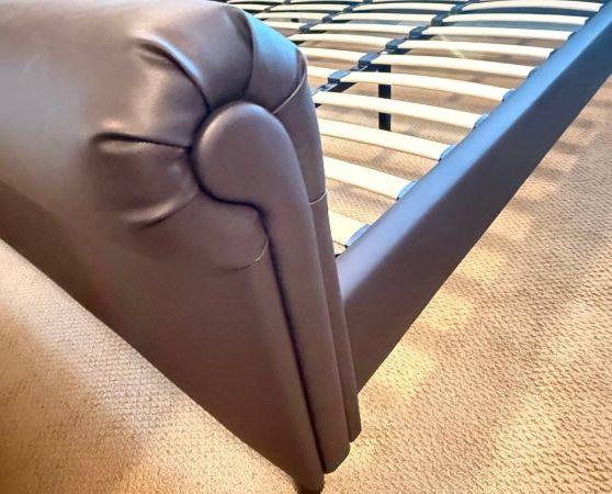 Footboard of Reupholstered King Size Bed in Chocolate Vinyl